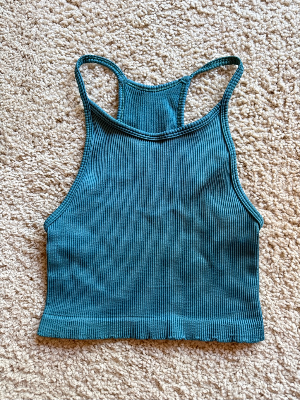 Gap Teal Ribbed High-Neck Racerback Crop Top